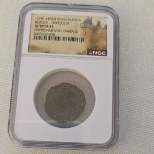 MEDIEVAL SPAIN. Enrique III, 1390-1406. Billon 2 Cornados, NGC AU Details